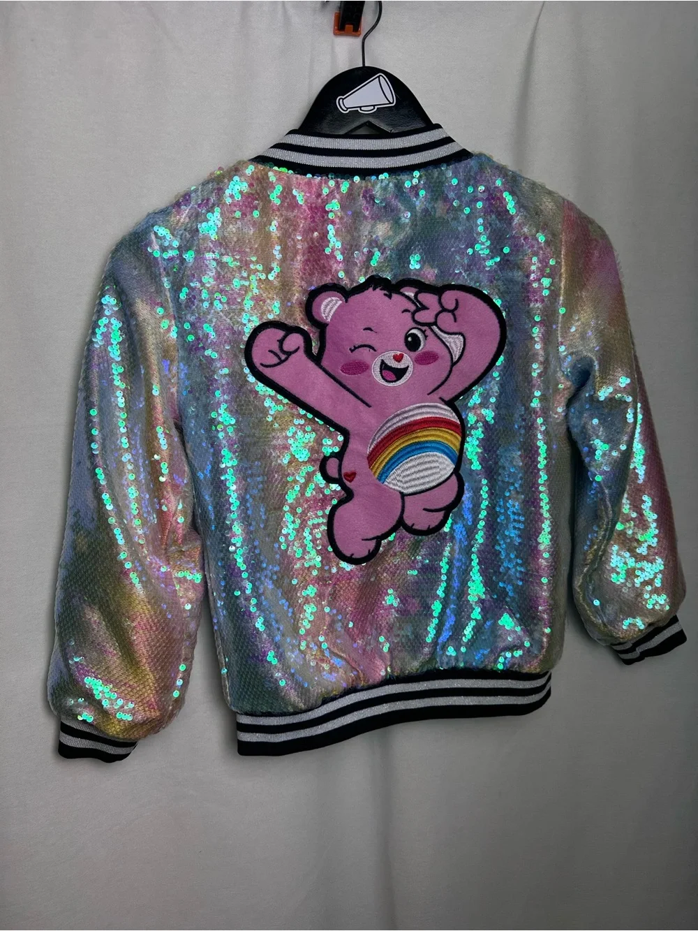 lola Iridescent Sequin Bomber Jacket - Silver with Green & Pink Shimmer